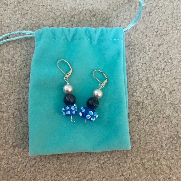 hand crafted blue drop earrings - Picture 4 of 4